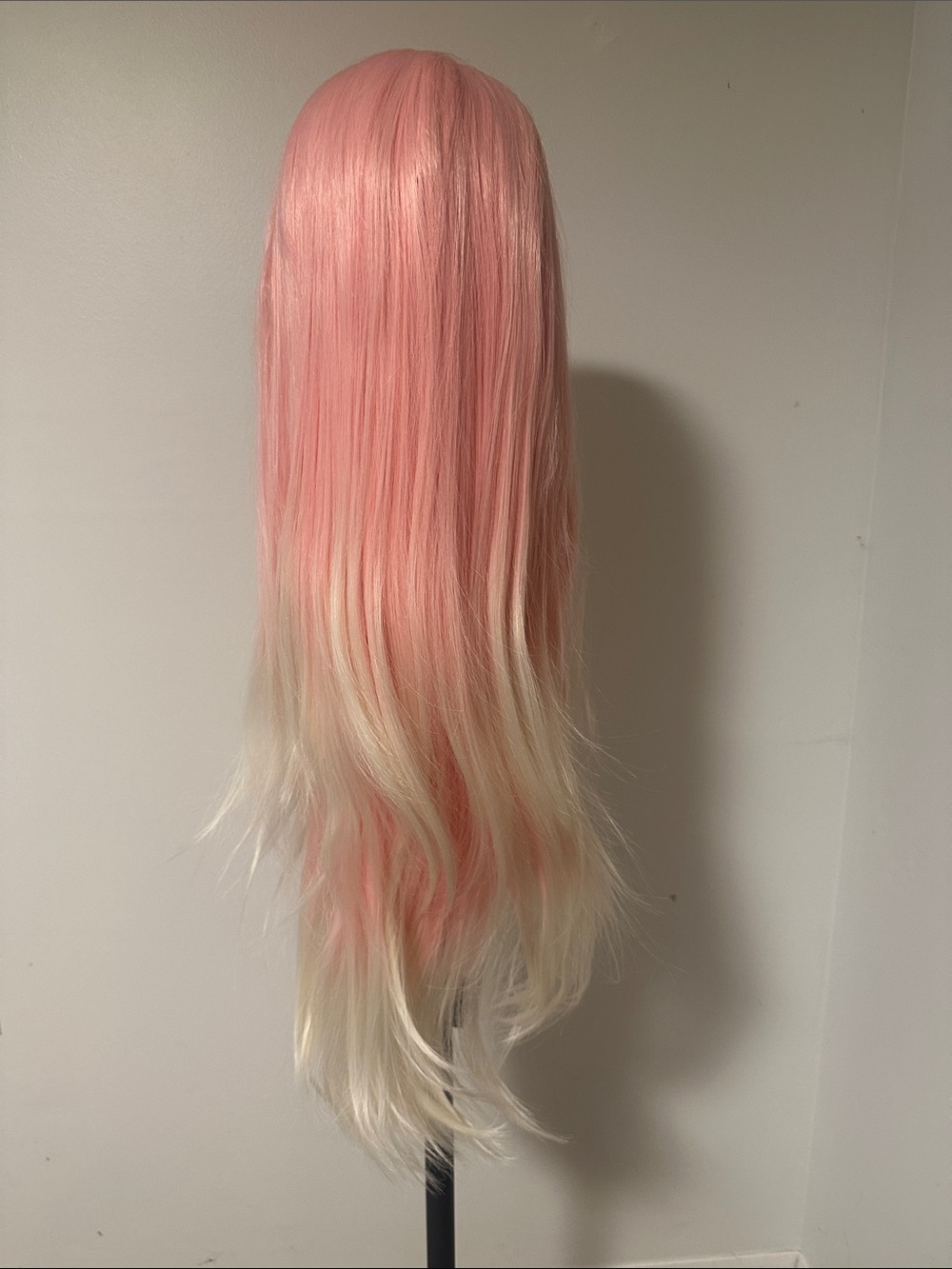 Pink to Blonde Ombre Long Straight Synthetic Wig With Lace Front